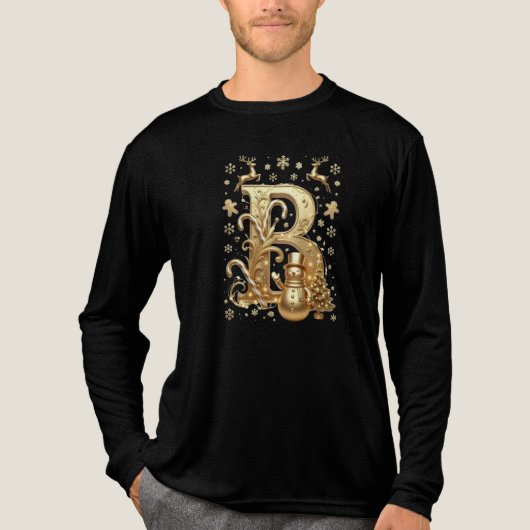 Gold Letter B Luxury Snowman Tri-blend Long Sleeve トライブレンドＴシャツ (正面)