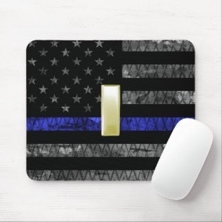 (Gold) Lieutenant Thin Blue Line Distressed Flag マウスパッド