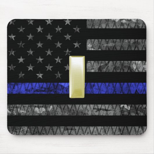(Gold) Lieutenant Thin Blue Line Distressed Flag マウスパッド (正面)