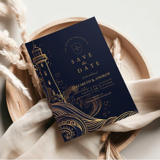 Gold Lighthouse Night Wedding セーブザデート
