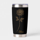 Gold Line Art Rose Custom Name Gift 保温保冷タンブラー (正面)
