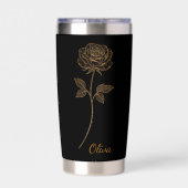 Gold Line Art Rose Custom Name Gift 保温保冷タンブラー (背面)