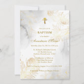 Gold Line Drawing Flowers Orthodox Baptism  招待状 (正面)