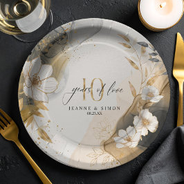 Gold Line Floral 10th Anniversary ID1169 ペーパープレート