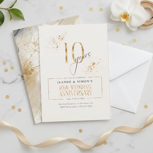 Gold Line Floral 10th Anniversary ID1169 招待状