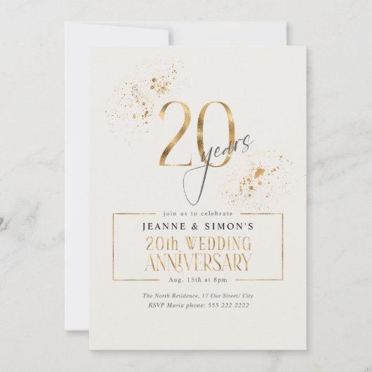 Gold Line Floral 20th Anniversary ID1169 招待状 (正面)