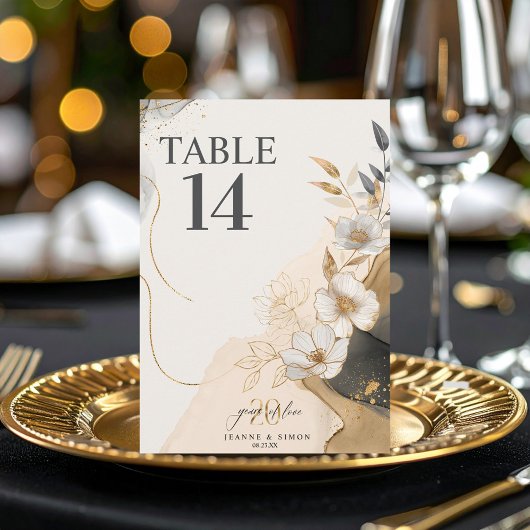 Gold Line Floral 20th Anniversary Table Num ID1169 招待状