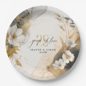Gold Line Floral 25th Anniversary ID1169 ペーパープレート (正面)