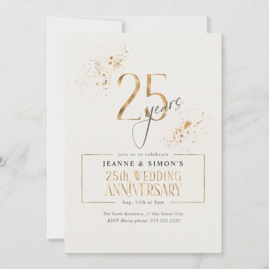 Gold Line Floral 25th Anniversary ID1169 招待状 (正面)