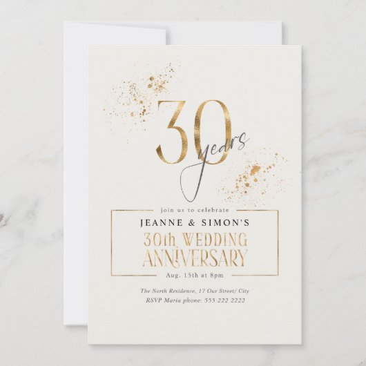 Gold Line Floral 30th Anniversary ID1169 招待状 (正面)