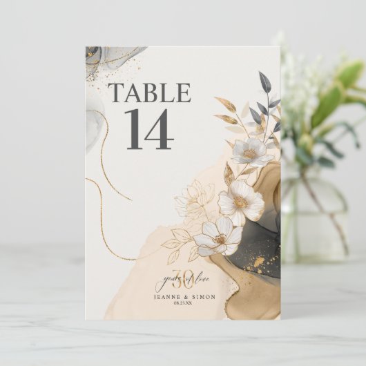 Gold Line Floral 30th Anniversary Table Num ID1169 招待状 (スタンド正面)