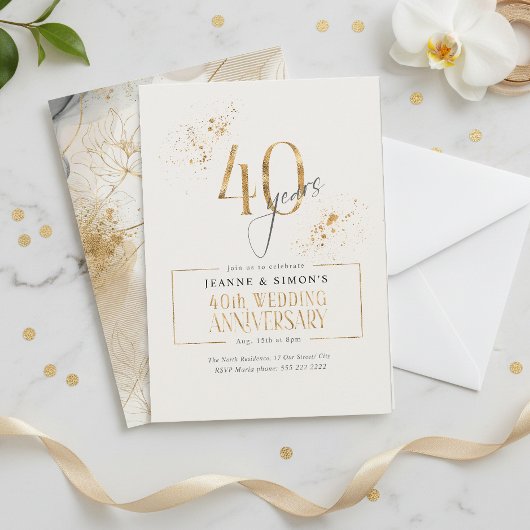 Gold Line Floral 40周年の記念ID1169 招待状