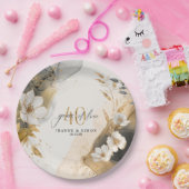 Gold Line Floral 40th Anniversary ID1169 ペーパープレート (パーティー)