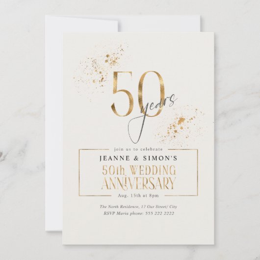 Gold Line Floral 50th Anniversary ID1169 招待状 (正面)