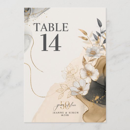 Gold Line Floral 50th Anniversary Table Num ID1169 招待状 (正面)