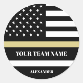 Gold Line U.S. Flag with Custom Team & Name  ラウンドシール
