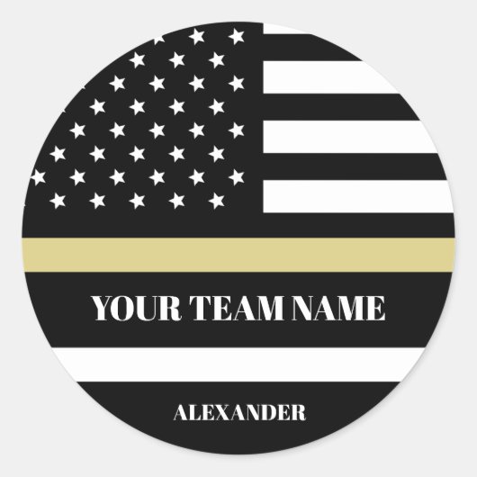 Gold Line U.S. Flag with Custom Team & Name  ラウンドシール (正面)