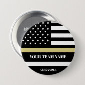 Gold Line U.S. Flag with Custom Team & Name  缶バッジ (正面&裏面)