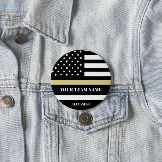 Gold Line U.S. Flag with Custom Team & Name  缶バッジ (インサイチュ)