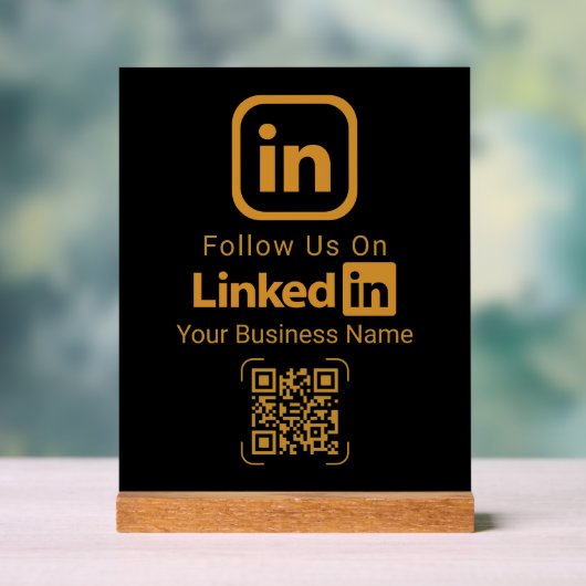 Gold LinkedIn QR Code Business アクリルサイン (ニュートラル)