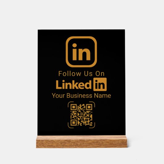Gold LinkedIn QR Code Business アクリルサイン (正面)