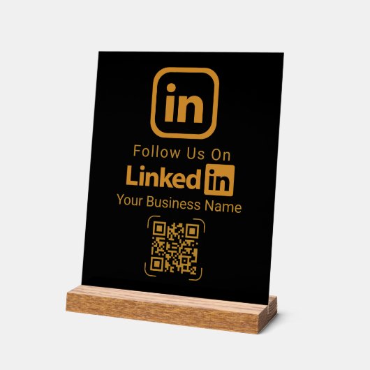 Gold LinkedIn QR Code Business アクリルサイン (傾斜)