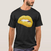 Gold Lips Biting Lipstick Makeup Tシャツ (正面)