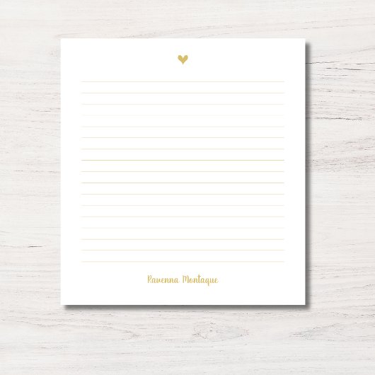 Gold Little Heart Handwritten Name Lined ノートパッド