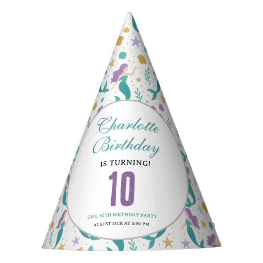 Gold Little Mermaid 10th Birthday | Under the Sea パーティーハット (正面)