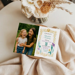 Gold Little Mermaid 10th Birthday  Under the sea 招待状