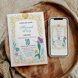 Gold Little Mermaid 10th Birthday  Under the sea  招待状