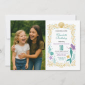 Gold Little Mermaid 10th Birthday Under the sea 招待状 (正面)