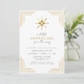 Gold Little Snowflake Minimal Elegant Baby Shower 招待状 (スタンド正面)