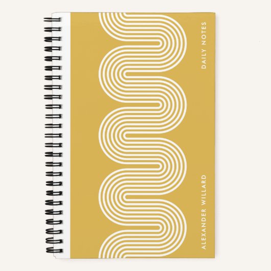 Gold Lombard Wavy Lines Modern Custom Notebook ノートブック (正面)