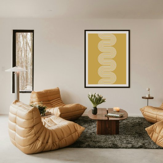 Gold Lombard Wavy Lines Modern Minimal Art Print ポスター