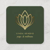 Gold lotus | Green | wellness spa massage yoga スクエア名刺 (正面)