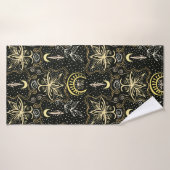 Gold lotuses seamless crescent pattern. Golden col バスタオル (バスタオル)