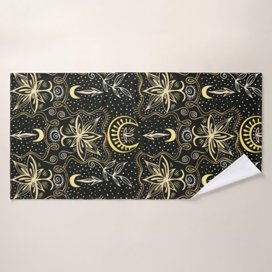 Gold lotuses seamless crescent pattern. Golden col バスタオル (バスタオル)