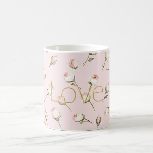 Gold Love Blush Pink Rose Floral コーヒーマグカップ (中央)