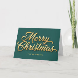 Gold Luxe Retro Script Merry Christmas シーズンカード