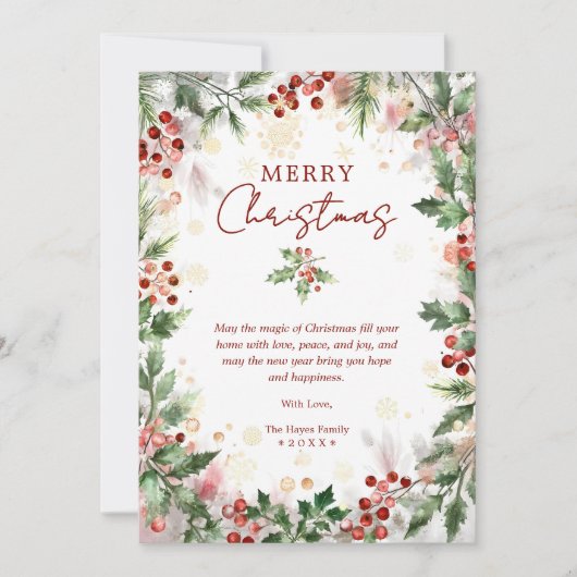 Gold Luxurious Classy Christmas Holly Branches シーズンカード (正面)