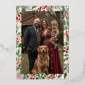 Gold Luxurious Classy Christmas Holly Branches  箔シーズンカード (裏面)