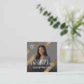 Gold Luxury Lawyer Law Firm Photo Monogram Luxe スクエア名刺 (スタンド正面)