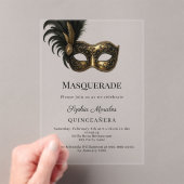 Gold luxury Masquerade Quinceanera アクリル招待状 (インサイチュ (ポータブル))