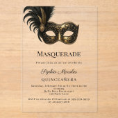 Gold luxury Masquerade Quinceanera アクリル招待状 (正面)
