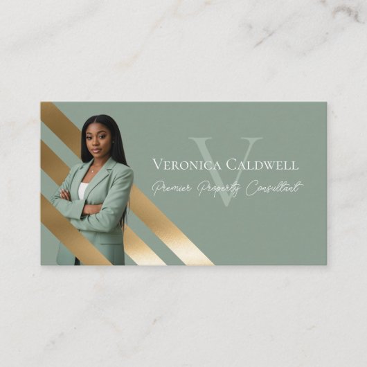 Gold Luxury Real Estate Agent Photo Monogram Luxe 名刺 (正面)