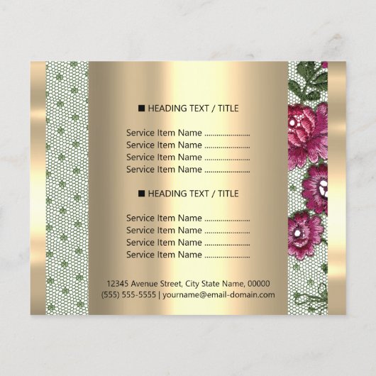 Gold Makeup Beauty Salon Rose Hair Nails Lace チラシ (裏面)