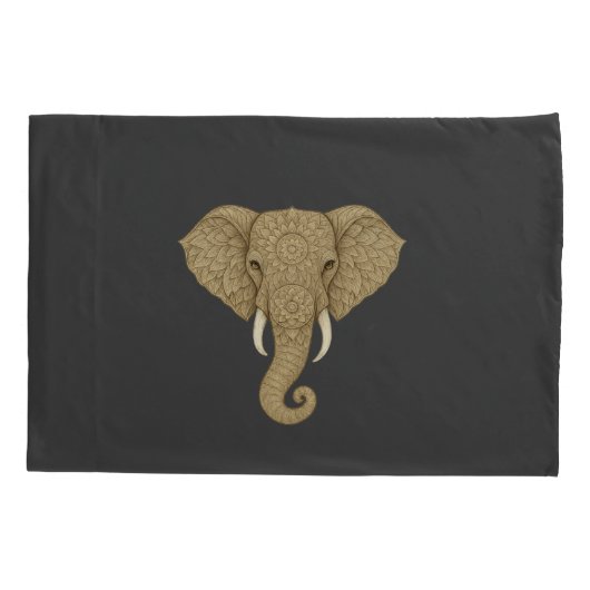 Gold Mandala Elephant Hamsa Hand - Reversible Boho 枕カバー (裏面)