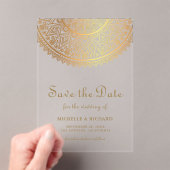 Gold Mandala Indian Wedding Save the Date アクリル招待状 (インサイチュ (ポータブル))