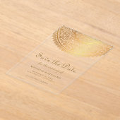 Gold Mandala Indian Wedding Save the Date アクリル招待状 (レイダウン)